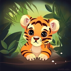 Obraz na płótnie Canvas Tiger in the wild cartoon style