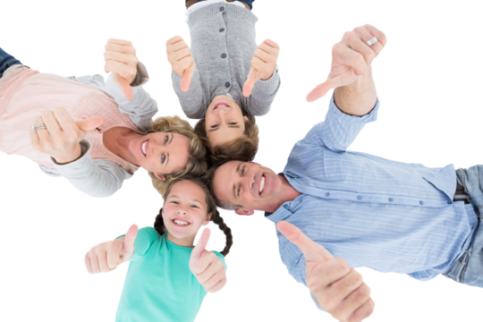 Happy family showing thumbs up sign