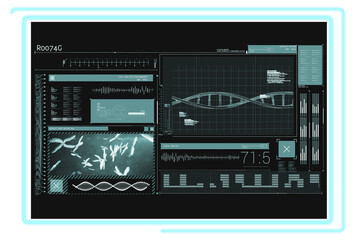 Digital image of DNA helix report on screen