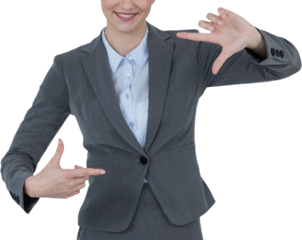 Businesswoman hand gesturing against white background