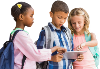 Students using digital tablet 