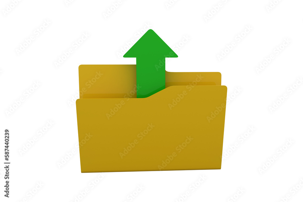 Poster Digital image of yellow folder with uploading arrow symbol