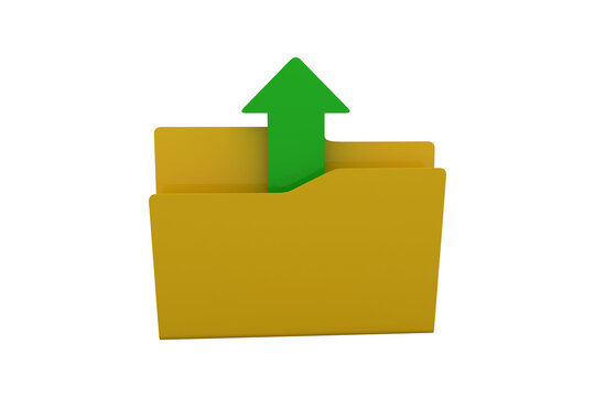 Digital image of yellow folder with uploading arrow symbol