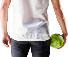 Mid section of athlete man holding ball 
