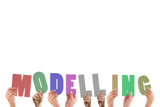 Colorful alphabet spelling modelling held up by people 