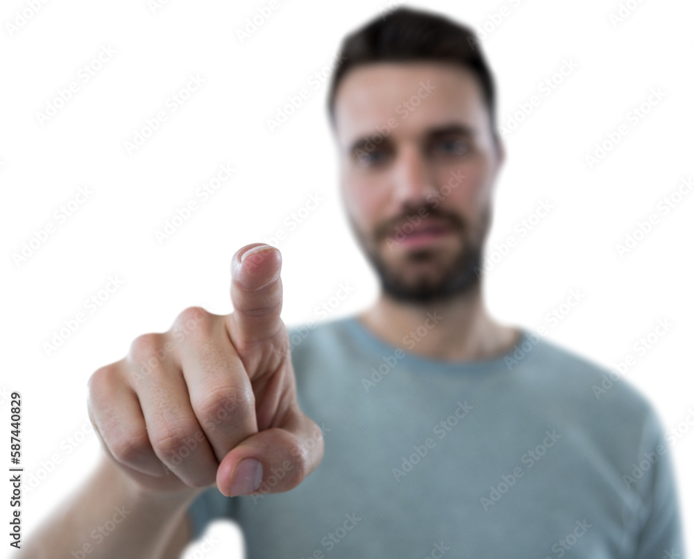 Poster man touching invisible screen