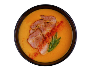 Soup with lentils and bacon on white
background for online restaurant menu