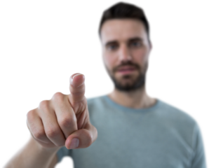 Man touching invisible screen 