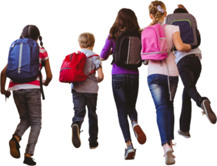School kids running in school corridor