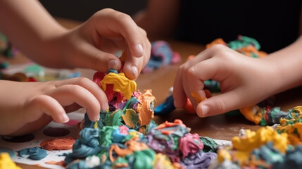 children playing with colorful plasticine sculpt figure generative ai
