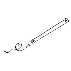 retro ink pen, heart line, black outline on white background