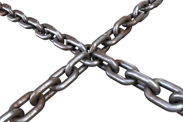 Obraz premium Closeup 3d image of metallic chains in cross shape