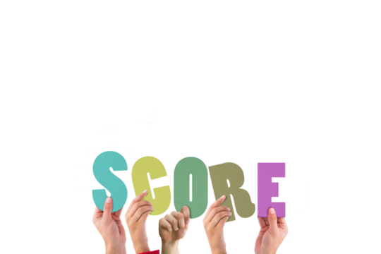 Hands holding colorful word score - Powered by Adobe