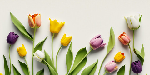 Tulip flowers isolated on white background. Happy Mother's Day, Birthday, anniversary or Valentine's Day concept background. Generative AI