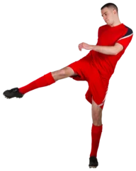 Foto op Plexiglas Fit football player playing and kicking © vectorfusionart
