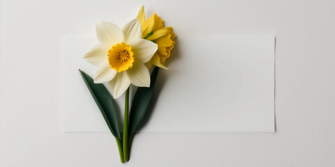 Fototapeta na wymiar Narcissus flowers isolated on white background. Happy Mother's Day, Birthday, anniversary or Valentine's Day concept background. Generative AI