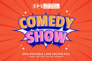 Editable text effect comedy show comic 3d cartoon style premium vector