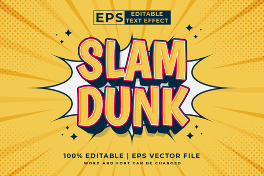 Editable text effect slam dunk comic 3d cartoon style premium vector