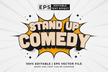 Editable text effect stand up comedy comic 3d cartoon style premium vector