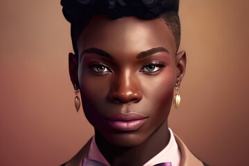 Black gay. African american fictional (AI) queer, gay or non binary person with make up at high school prom, created with generative ai