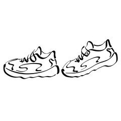 pair of sneakers, as if taking a step, modern stylish sports shoes, black sketch