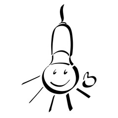 funny and cute shining thumb up lamp, black outline on white background