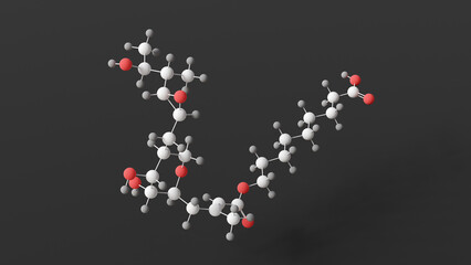 mupirocin molecule, molecular structure, antibacterials, ball and stick 3d model, structural chemical formula with colored atoms
