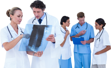 Doctors working against white background