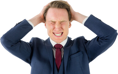 Irritated businessman with hands behind head