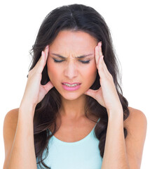 Upset woman suffering from headache