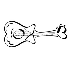 heart shaped guitar with wavy strings, music and love, creative musical instrument, black outline