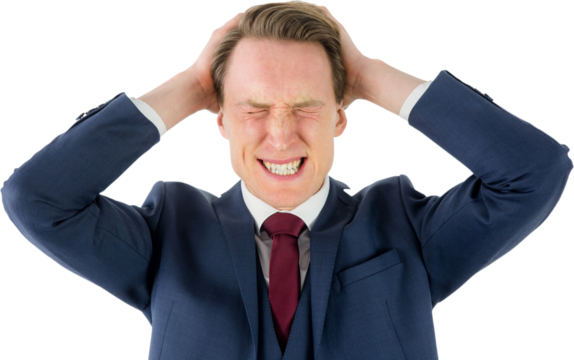 Irritated businessman with hands behind head