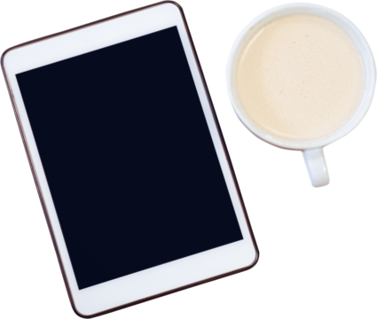 Digital tablet with coffee