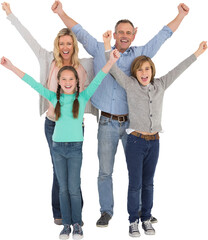 Obraz premium Cheerful family with arms raised
