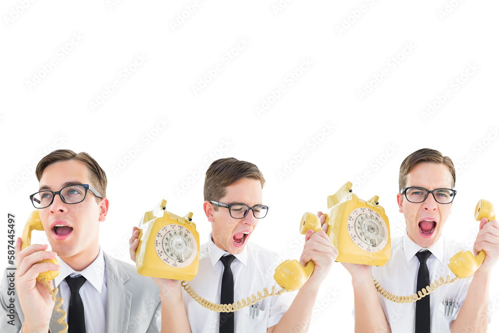 Poster Multiple image of businessman talking on rotary phone