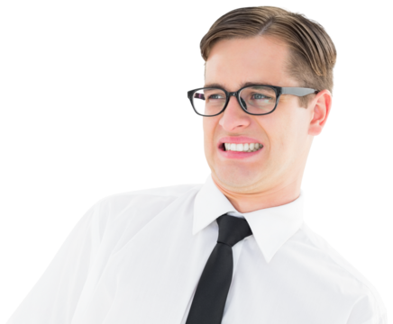 Geeky young hipster looking with disgust - Powered by Adobe