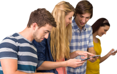 College students using cellphones