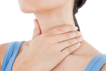 Brunette with throat pain 