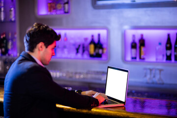 Side view of businessman using laptop