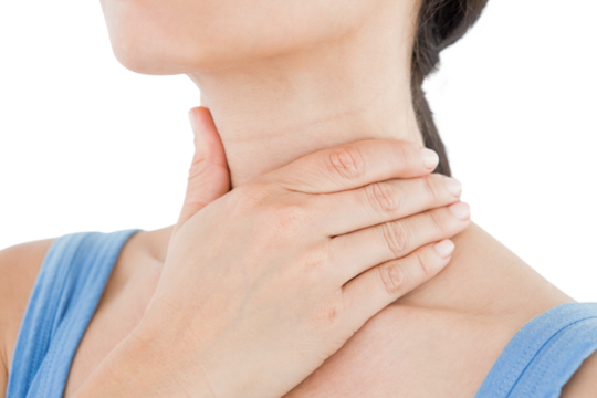 Brunette with throat pain 