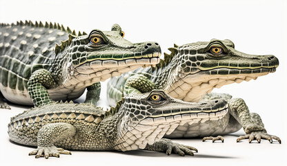 Fototapeta premium Crocodiles on White Background. Generative AI