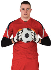 Goalkeeper in red looking at camera © vectorfusionart