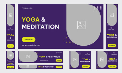 Yoga and meditaion set of web banner template design for social media posts, editatable yoga banner template, vector eps 10 file format