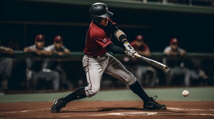 Fototapeta premium Baseball player hitting ball. Created using generative AI