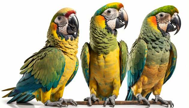 Vibrant Parrots on White: Striking Images for Your Nature and Wildlife Photography Projects. generative AI