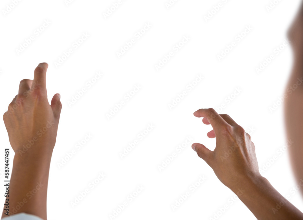 Poster man pretending to touch an invisible screen