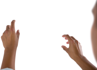 Man pretending to touch an invisible screen