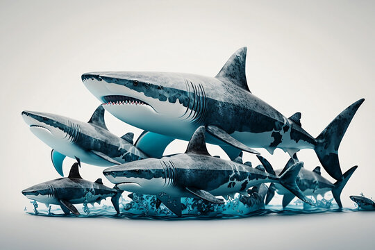 Sharks Isolated on White: Clean and Versatile Images for Your Design Projects. generative AI