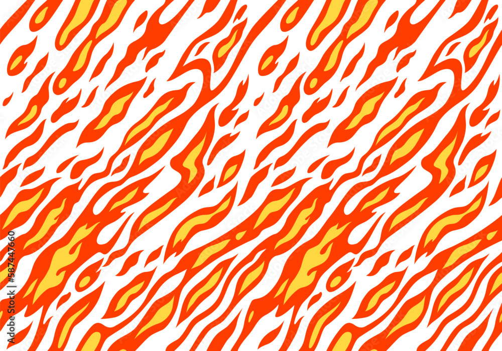 Poster vector seamless pattern with fire flames. orange and yellow flame on white background. cartoon fire 