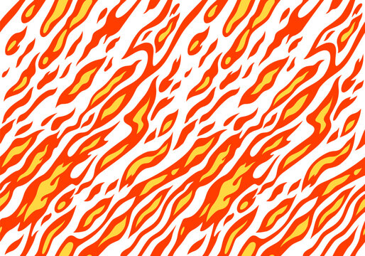 Vector Seamless Pattern with Fire Flames. Orange and Yellow Flame on White Background. Cartoon Fire Texture. Abstract Background with Smoke and Flames